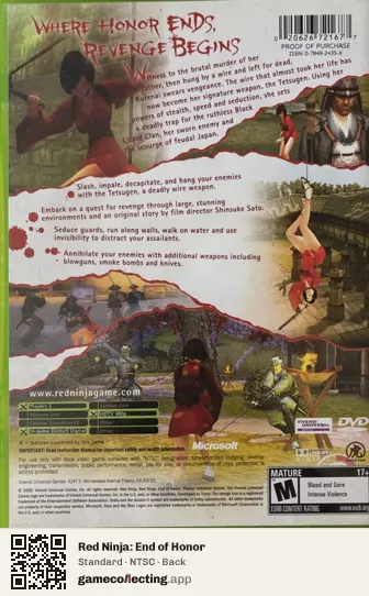 Red Ninja: End of Honor Xbox, NTSC box back