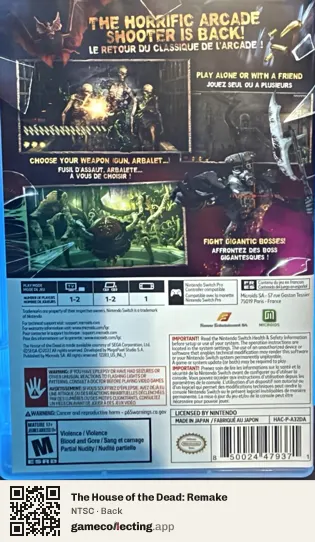 The House of the Dead: Remake Nintendo Switch, NTSC box back