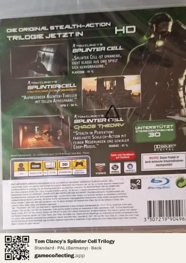 Tom Clancy's Splinter Cell Trilogy PlayStation 3, Germany box back