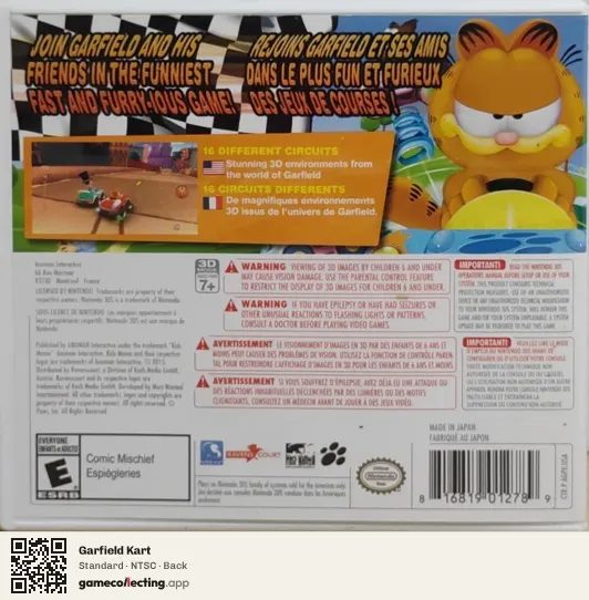 Garfield Kart Nintendo 3DS, NTSC box back