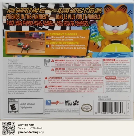 Garfield Kart Nintendo 3DS, NTSC box back