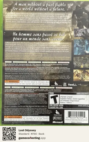Lost Odyssey Xbox 360, NTSC box back