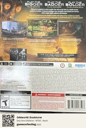 Oddworld: Soulstorm PlayStation 5, NTSC box back