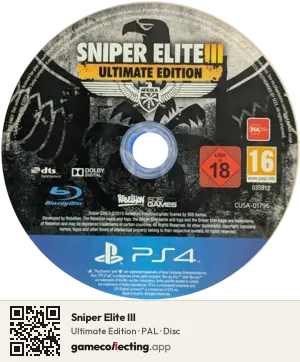 Sniper Elite III PlayStation 4, PAL disc