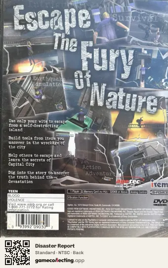Disaster Report PlayStation 2, NTSC box back