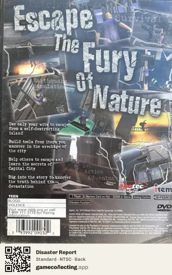 Disaster Report PlayStation 2, NTSC box back