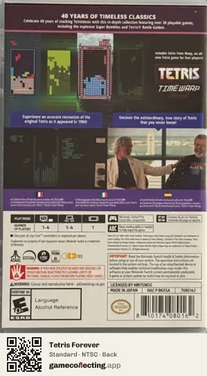 Tetris Forever Nintendo Switch, NTSC box back