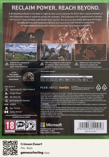 Crimson Desert Xbox Series X, PAL box back