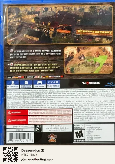 Desperados III PlayStation 4, NTSC box back