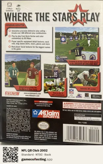 NFL QB Club 2002 Nintendo GameCube, NTSC box back
