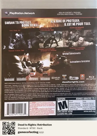 Dead to Rights: Retribution PlayStation 3, NTSC box back