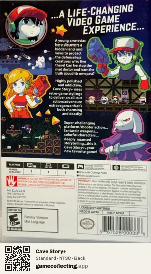 Cave Story+ Nintendo Switch, NTSC box back