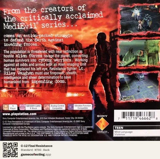 C-12 Final Resistance PlayStation, NTSC box back