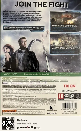 Defiance Xbox 360, PAL box back