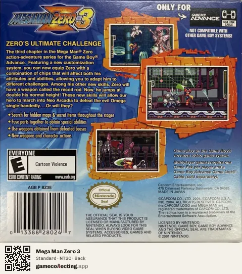 Mega Man Zero 3 Game Boy Advance, NTSC box back