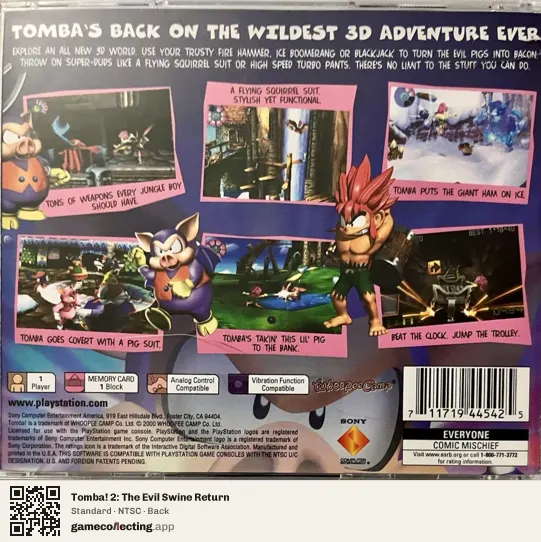 Tomba! 2: The Evil Swine Return PlayStation, NTSC box back