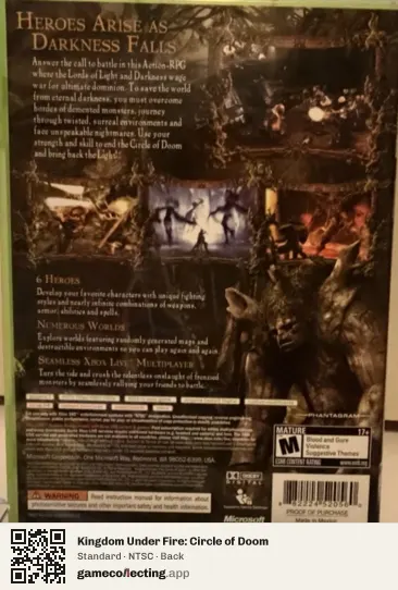 Kingdom Under Fire: Circle of Doom Xbox 360, NTSC box back