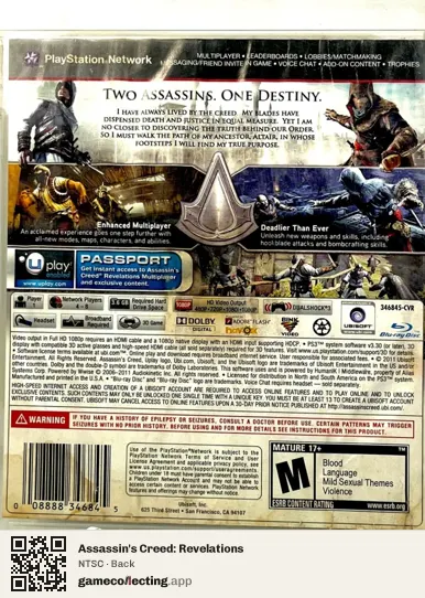 Assassin's Creed: Revelations PlayStation 3, NTSC box back