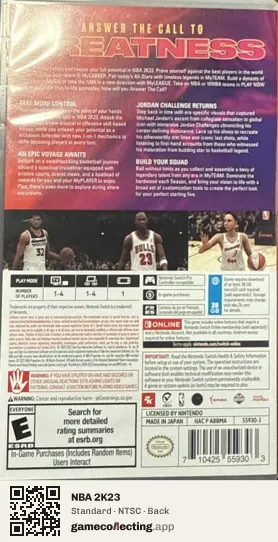 NBA 2K23 Nintendo Switch, NTSC box back