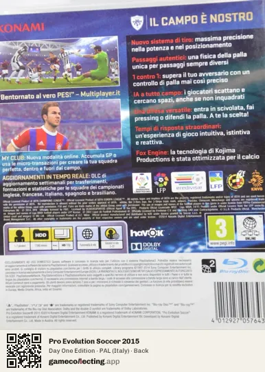 Pro Evolution Soccer 2015 PlayStation 3, Italy box back