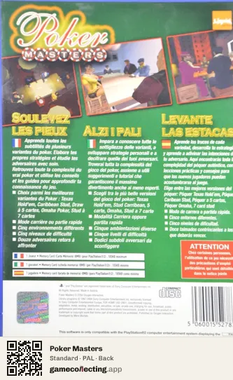 Poker Masters PlayStation 2, PAL box back