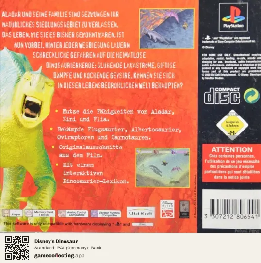 Disney's Dinosaur PlayStation, Germany box back
