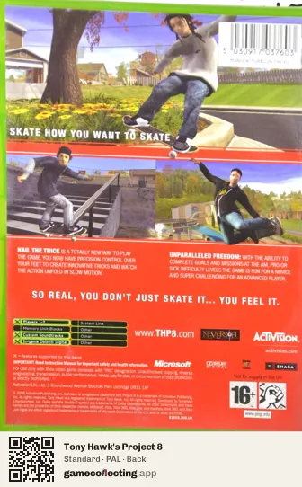 Tony Hawk's Project 8 Xbox, PAL box back