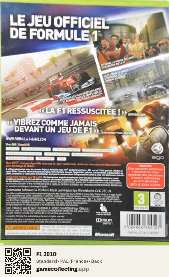 F1 2010 Xbox 360, France box back