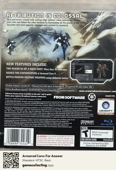 Armored Core: For Answer PlayStation 3, NTSC box back
