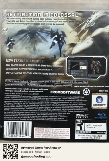 Armored Core: For Answer PlayStation 3, NTSC box back