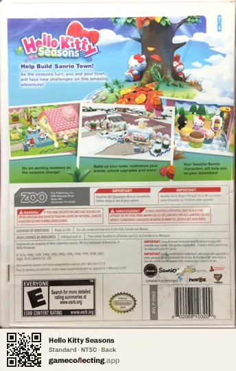 Hello Kitty Seasons Nintendo Wii, NTSC box back