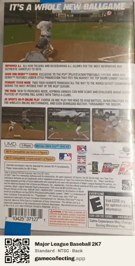 Major League Baseball 2K7 PlayStation Portable, NTSC box back