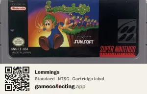 Lemmings Super Nintendo Entertainment System, NTSC cartridge label