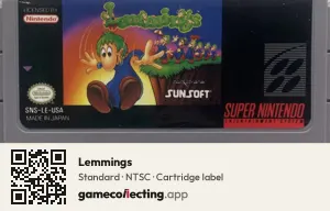 Lemmings Super Nintendo Entertainment System, NTSC cartridge label
