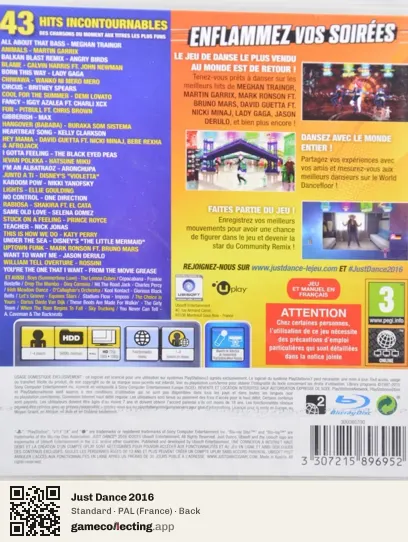 Just Dance 2016 PlayStation 3, France box back