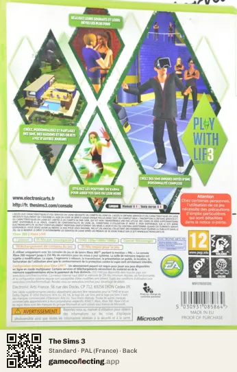The Sims 3 Xbox 360, France box back
