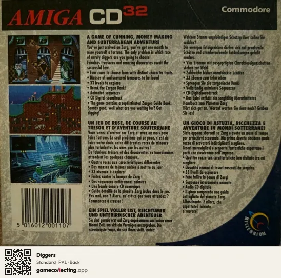 Diggers Amiga CD32, PAL box back