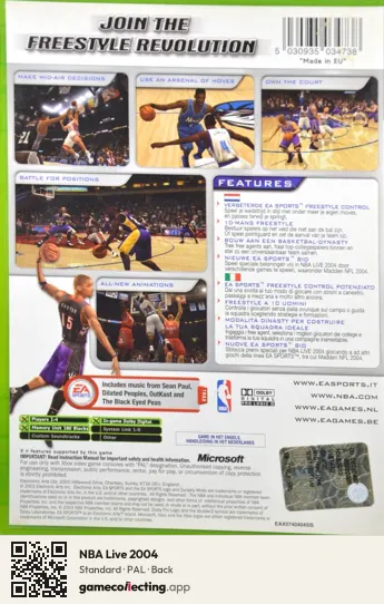 NBA Live 2004 Xbox, PAL box back