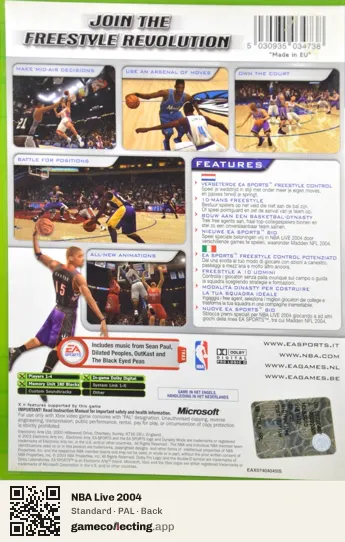 NBA Live 2004 Xbox, PAL box back