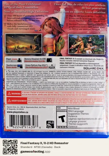 Final Fantasy X/X-2 HD Remaster PlayStation Vita, Canada box back