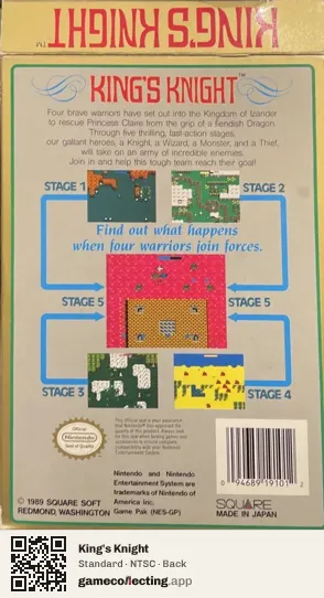King's Knight Nintendo Entertainment System, NTSC box back