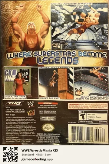 WWE WrestleMania XIX Nintendo GameCube, NTSC box back