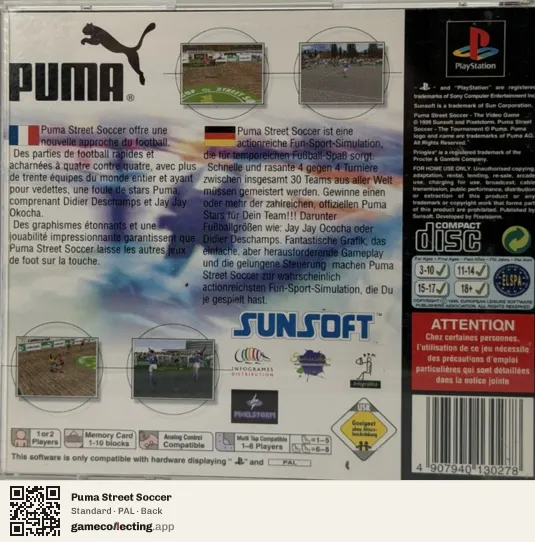 Puma Street Soccer PlayStation, PAL box back