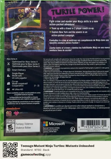 Teenage Mutant Ninja Turtles: Mutants Unleashed Xbox Series X, NTSC box back