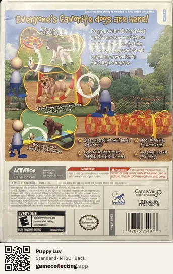 Puppy Luv Nintendo Wii, NTSC box back