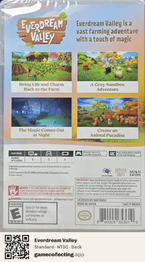 Everdream Valley Nintendo Switch, NTSC box back