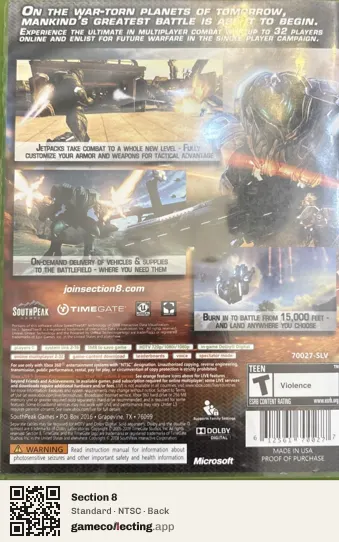 Section 8 Xbox 360, NTSC box back
