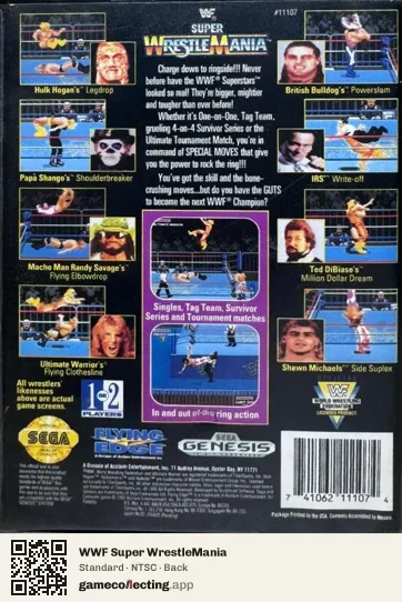 WWF Super WrestleMania Sega Mega Drive / Genesis, NTSC box back