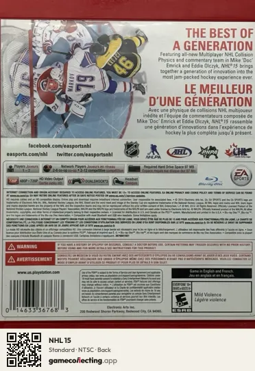 NHL 15 PlayStation 3, NTSC box back