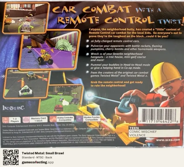 Twisted Metal: Small Brawl PlayStation, NTSC box back